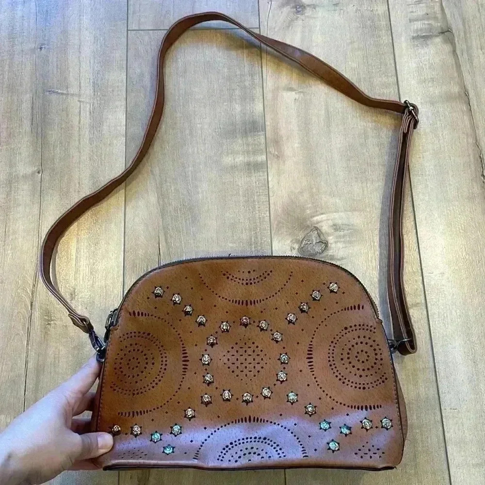 4/$25 Sam & Hadley Cut Out Embellished Crossbody Bag Brown